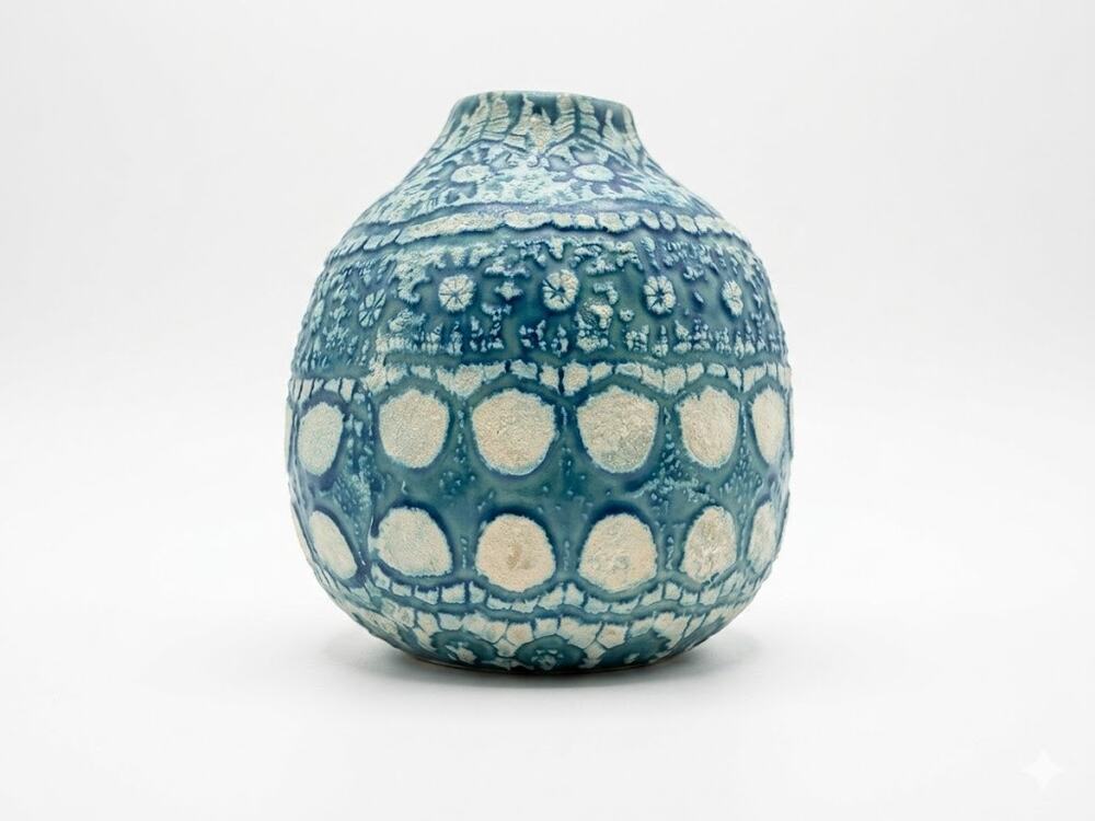 Textured Blue Ceramic Vase Handcrafted Decorative Pottery - Modern Organic Decor